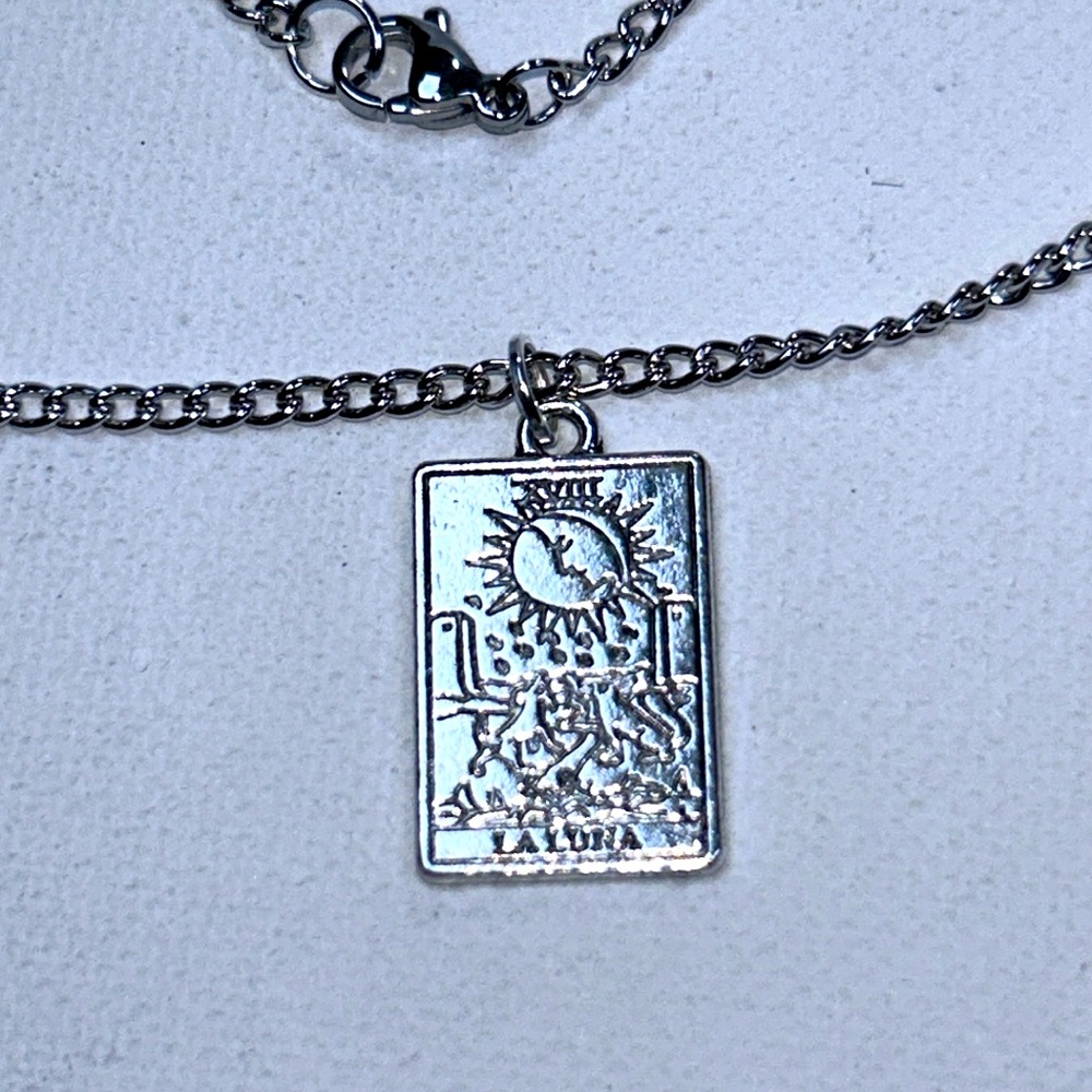 Handmade  “The Moon” Tarot Card Pendant On Stainless Steel Curb Chain Celtic - Picture 5 of 8